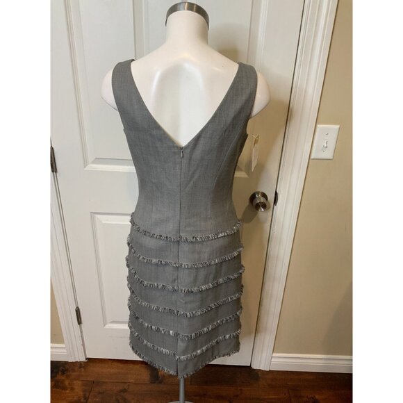 Escada Gray Wool Sleeveless Fringe Trim Shift Dress, Size 0 | 34 - Picture 5 of 6